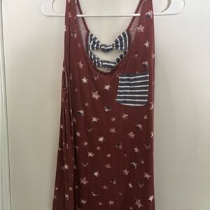 Rust Star Print Tank with Striped Pocket